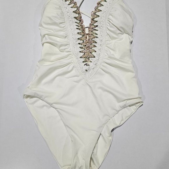 Becca Layla Plunge One-Piece Swimsuit Size Large - Picture 6 of 11